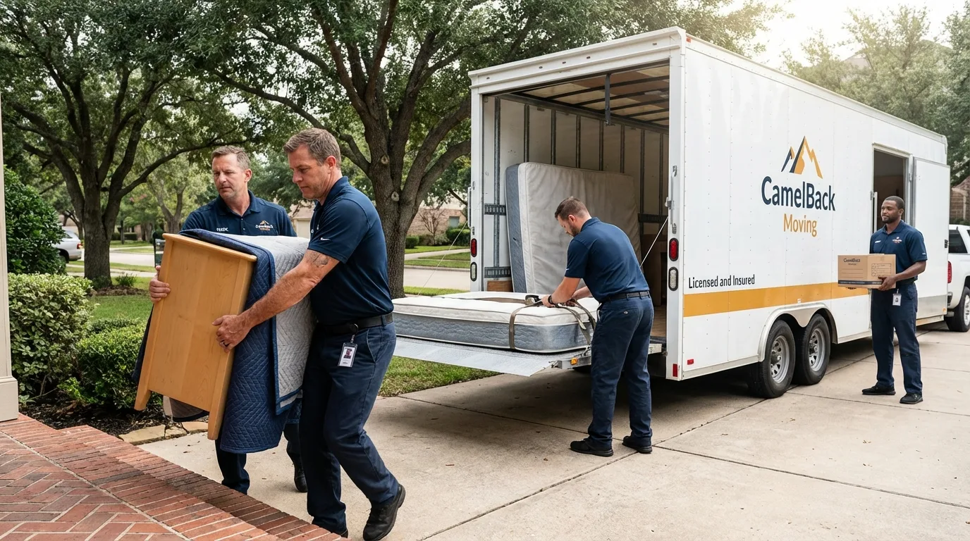 Crew loading residential truck for cross-state move from Marion, KS