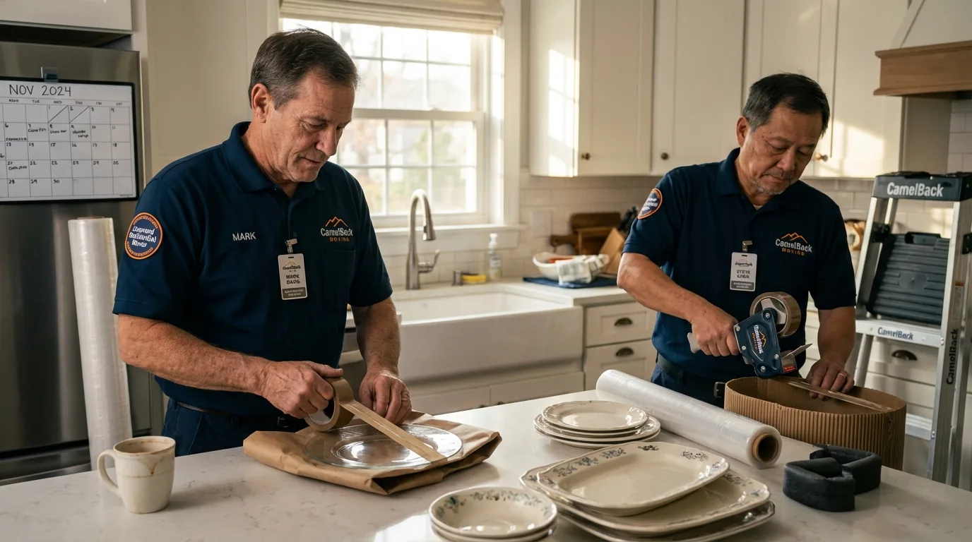 Professional crew packing kitchen dishware in Marion, KS